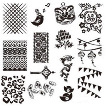 Plaque de Stamping Nouvel An Chinois, Dentelle et Quadrillage