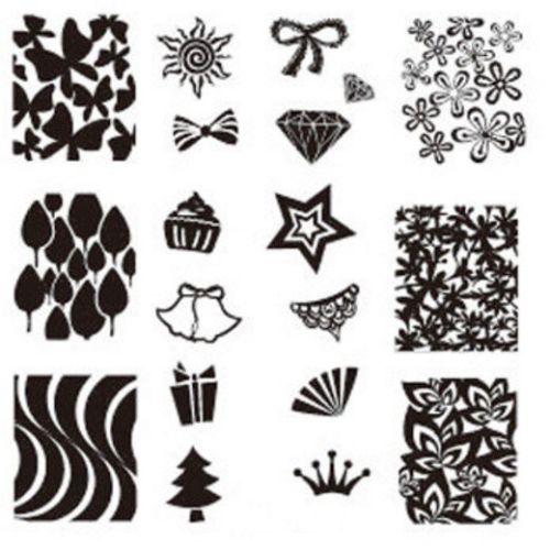 Plaque de Stamping Nœud, Etoile, Cupcake, Cadeau, Sapin,...