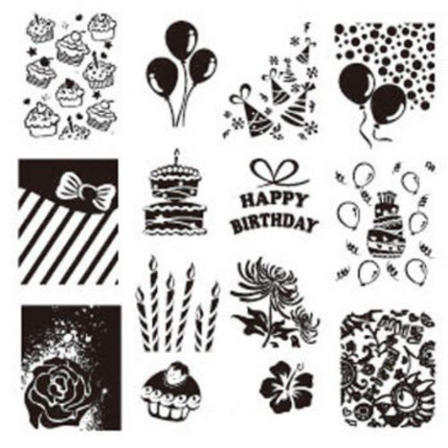 Plaque de Stamping Anniversaire, Happy Birthday, Ballons,...