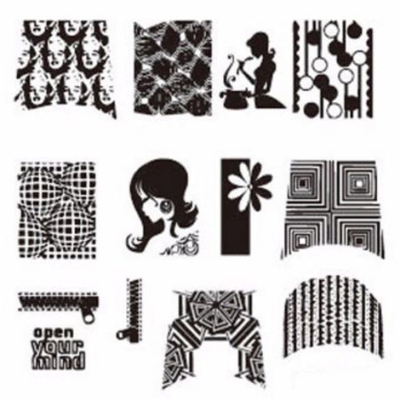 Plaque de Stamping Forme Géométrique, Femme, Fermeture Eclair et Fleur