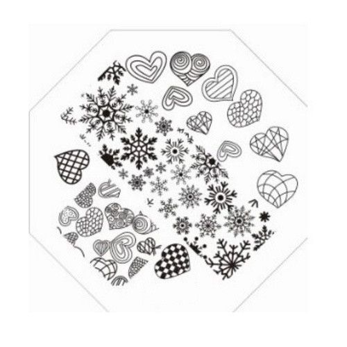 Plaque de Stamping Flocons de Neige et Coeur