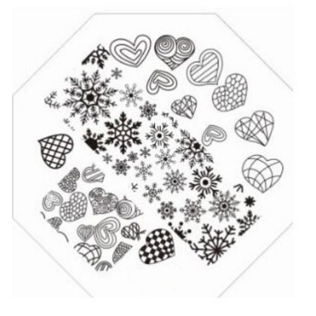 Plaque de Stamping Flocons de Neige et Coeur