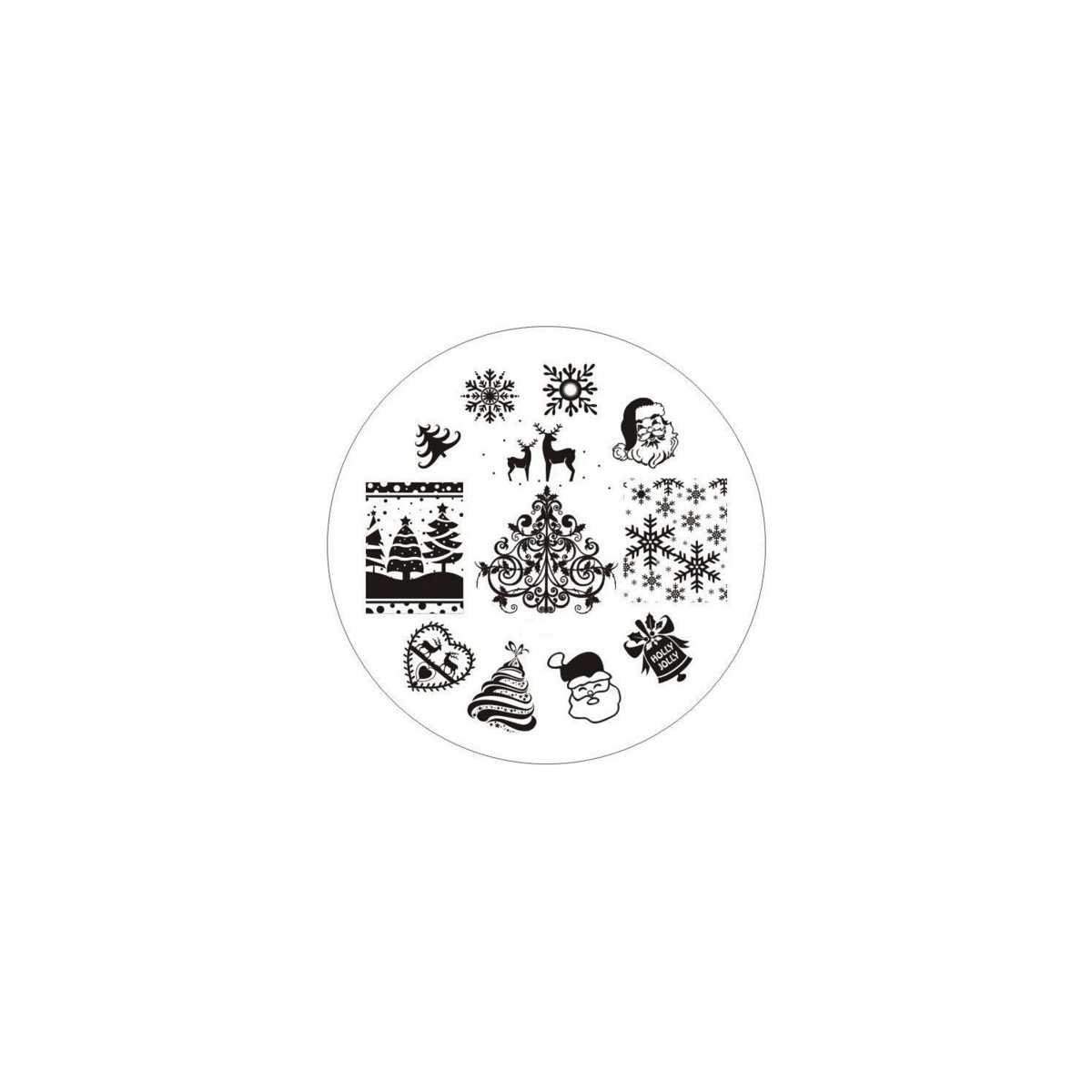Plaque de Stamping Père Noël, Flocons de Neige, Sapin de Noël et Cerf