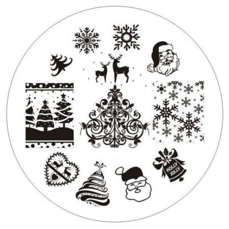 Plaque de Stamping Père Noël, Flocons de Neige, Sapin de Noël et Cerf
