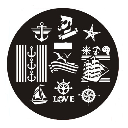 Plaque de Stamping Motifs Marins, Mer, Ancre Marine, Bateau et Mouette