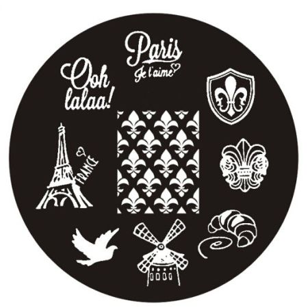 Plaque de Stamping Paris, Fleur de Lys, Moulin Rouge et Tour Eiffel