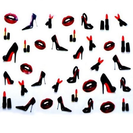 Water Decals Girly, Talons, Rouge à Lèvres, Bouche - Noir et Rouge