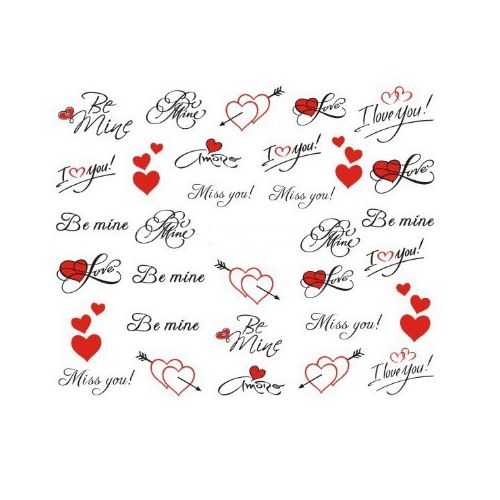 Water Decals I Love You Be Mine - Rouge et Noir