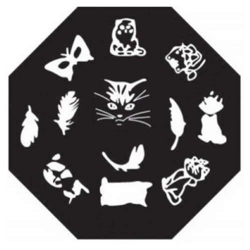 Plaque de Stamping Chat, Plume et Papillon