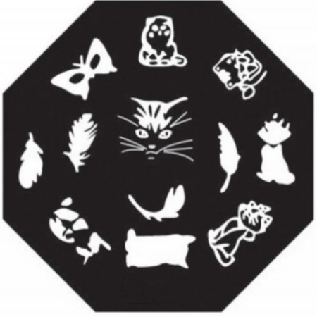 Plaque de Stamping Chat, Plume et Papillon