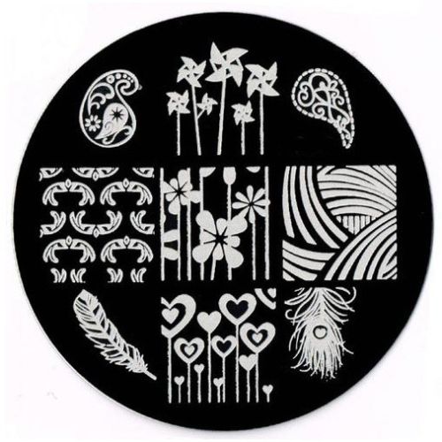 Plaque de Stamping Plume, Arabesque, Cœur et Motif Baroque