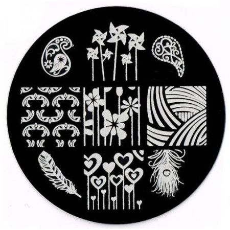Plaque de Stamping Plume, Arabesque, Cœur et Motif Baroque