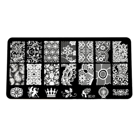Plaque de Stamping Dentelle, Baroque et Couronne BC01
