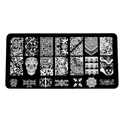 Plaque de Stamping Feuillage Baroque, Dentelle, Coeur et...