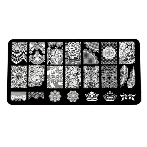 Plaque de Stamping Dentelle, Plume et Couronne BC03