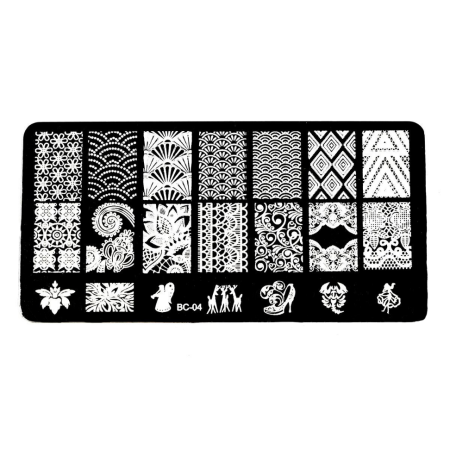 Plaque de Stamping Motifs Géométriques, Arabesques, Fleurs et Feuillage BC04