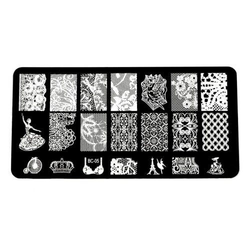 Plaque de Stamping Dentelle, Motif Baroque et Femme BC05