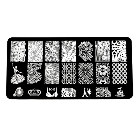 Plaque de Stamping Dentelle, Motif Baroque et Femme BC05