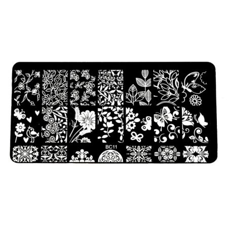 Plaque de Stamping Motifs Intégraux Fleur, Feuillage et Papillon BC11