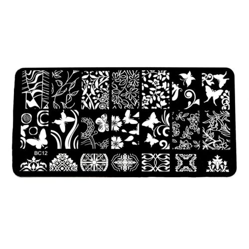Plaque de Stamping Motifs Intégraux Papillon, Fleur et...