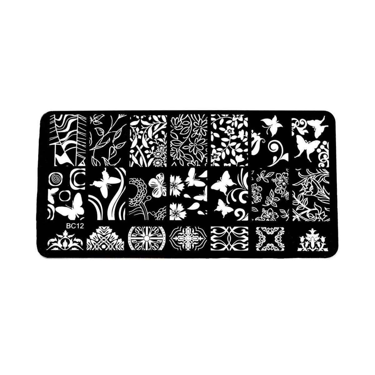 Plaque de Stamping Motifs Intégraux Papillon, Fleur et Baroque BC12