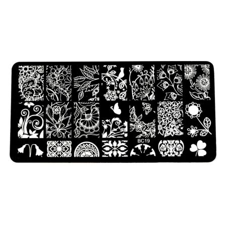 Plaque de Stamping Exotique, Fleur et Oiseau BC19