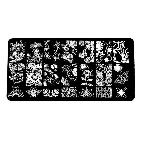 Plaque de Stamping Papillon, Végétation et Rosace BC20
