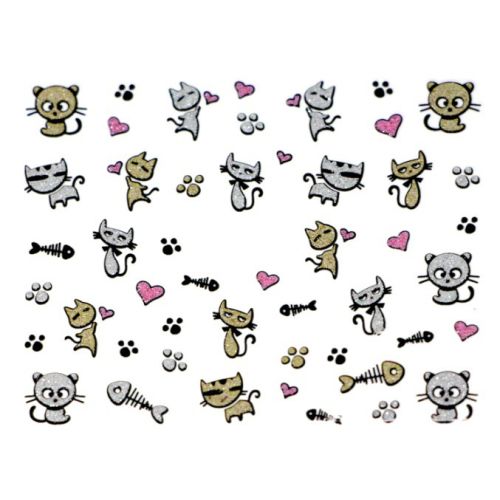 Stickers à Paillettes Chat Rigolo - Argent et Or