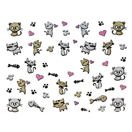 Stickers à Paillettes Chat Rigolo - Argent et Or