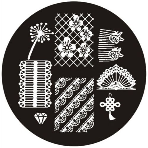Plaque de Stamping Dentelle, Fleur, Éventail et Diamant