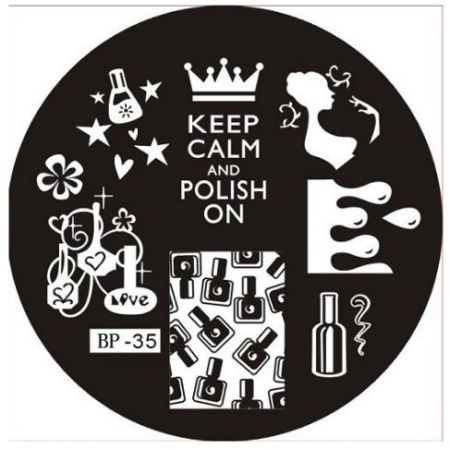 Plaque de Stamping Keep Calm and Polish On et Vernis à Ongles
