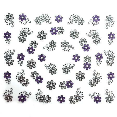 Stickers à Paillettes Fleurs - Violet et Argent