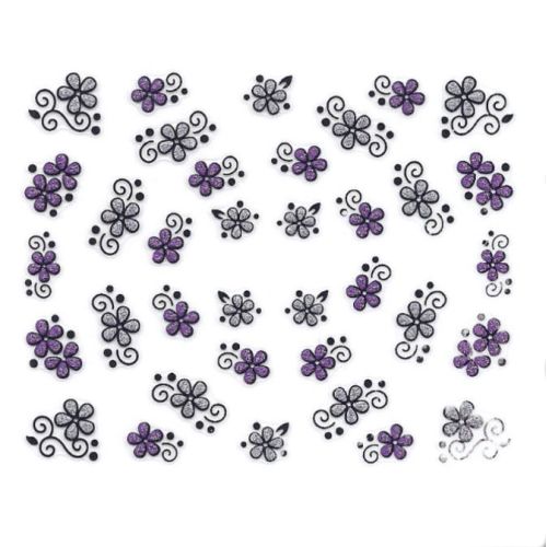 Stickers à Paillettes Fleurs et Arabesques - Violet et...