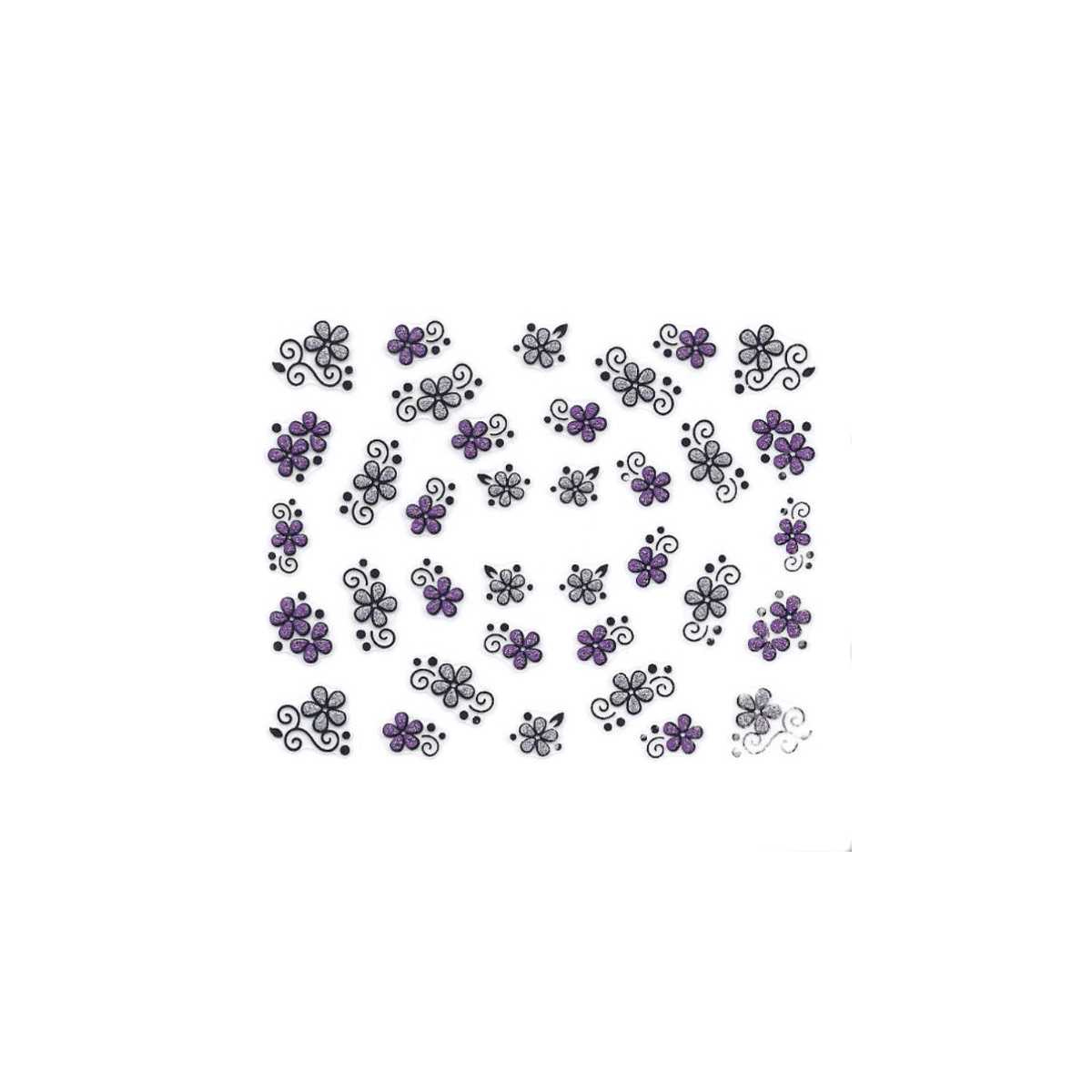Stickers à Paillettes Fleurs et Arabesques - Violet et Argent