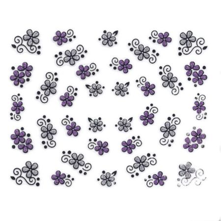 Stickers à Paillettes Fleurs et Arabesques - Violet et Argent