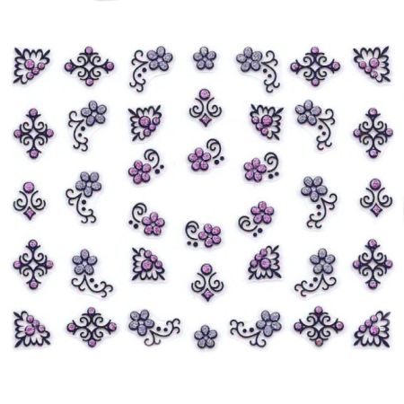 Stickers à Paillettes Fleurs et Arabesques - Rose et Argent