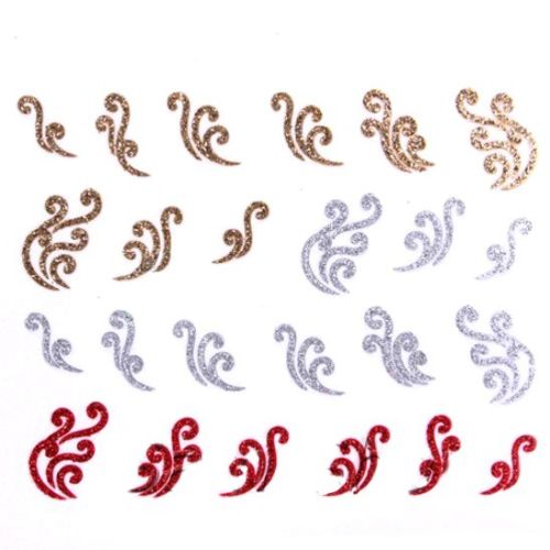 Stickers à Paillettes Arabesques - Or, Argent et Rouge