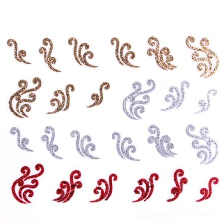 Stickers à Paillettes Arabesques - Or, Argent et Rouge