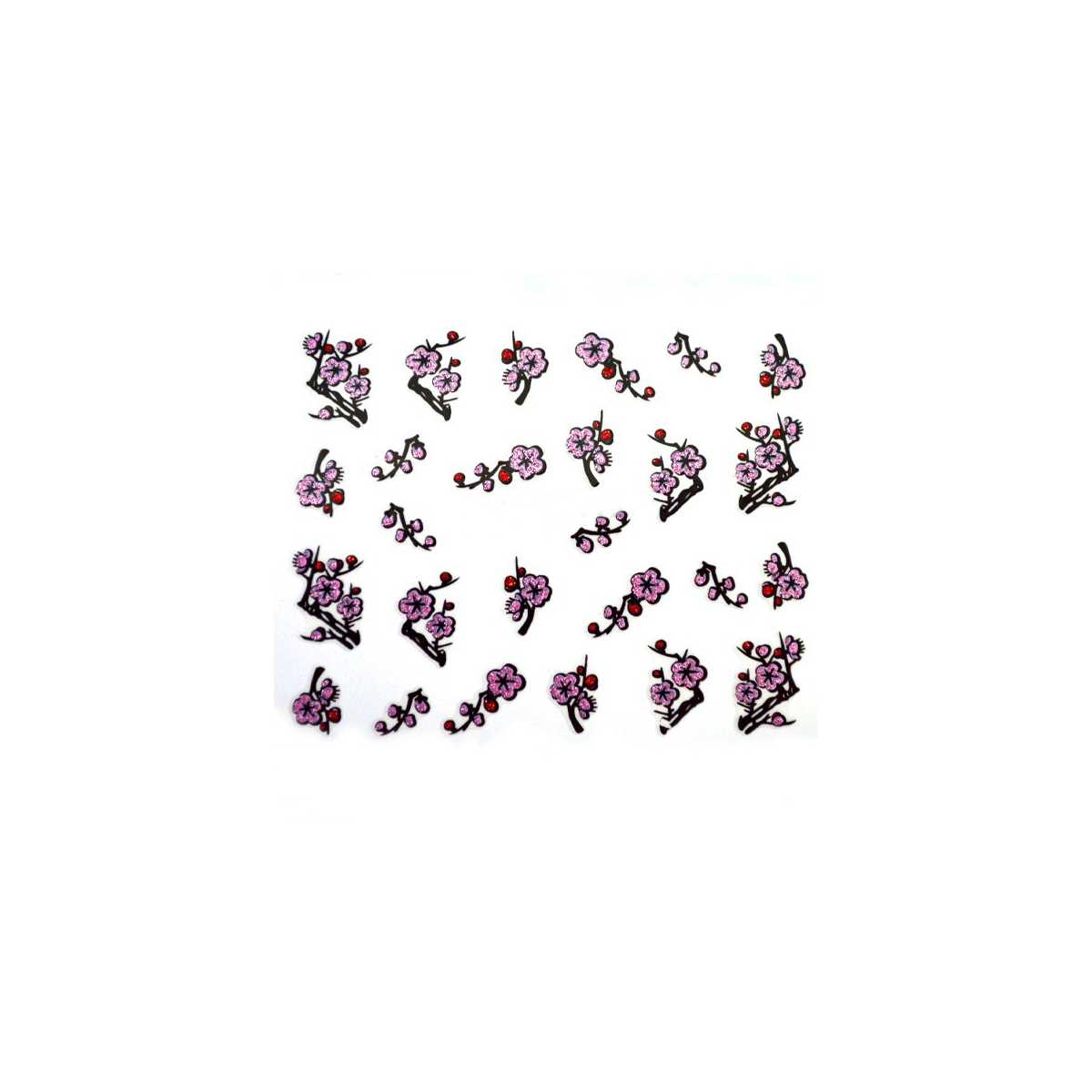 Stickers à Paillettes Fleurs de Cerisier - Rose et Noir