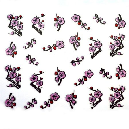 Stickers à Paillettes Fleurs de Cerisier - Rose et Noir