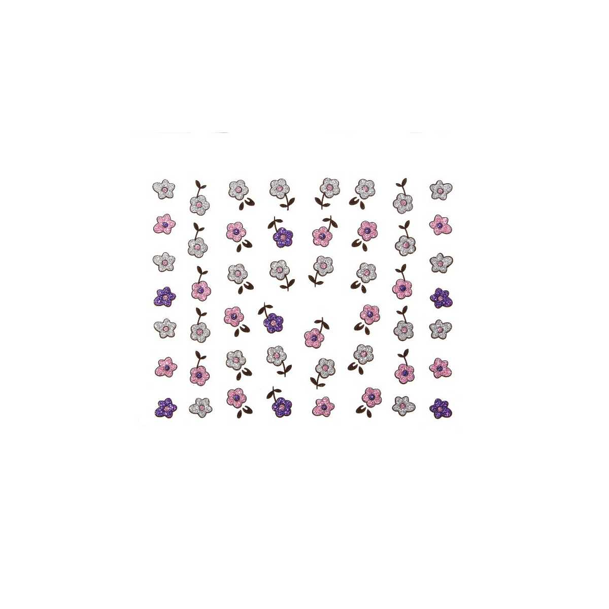 Stickers Ongles à Paillettes Fleurs - Rose, Violet et Argent