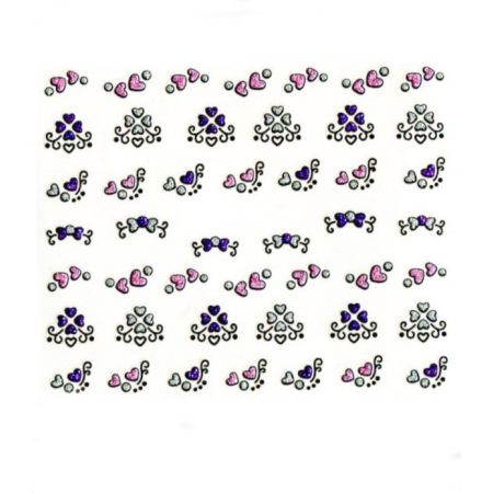 Stickers à Paillettes Fleurs et Cœurs - Rose, Argent et Violet