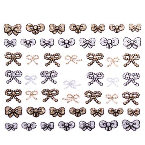 Stickers Ongles à Paillettes Nœuds - Or et Argent