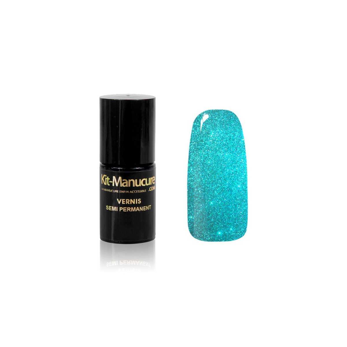 Vernis Semi-Permanent Transparent à Paillettes Bleues Lagon