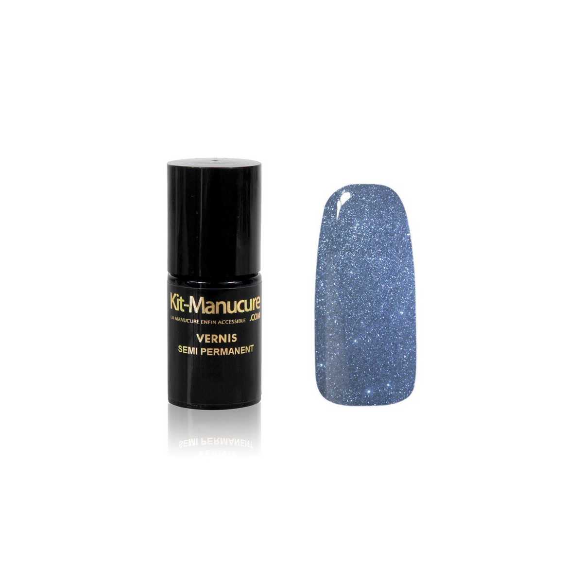 Vernis Semi-Permanent Transparent à Paillettes Bleues Nuit