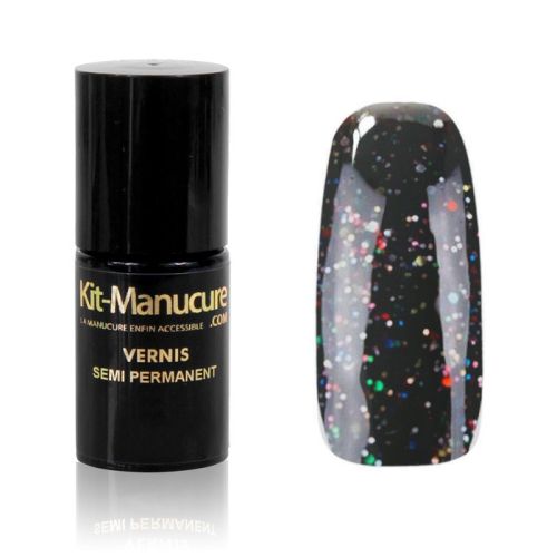Vernis Semi-Permanent Gris à Paillettes Multicolores