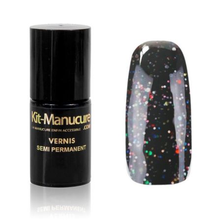 Vernis Semi-Permanent Gris à Paillettes Multicolores