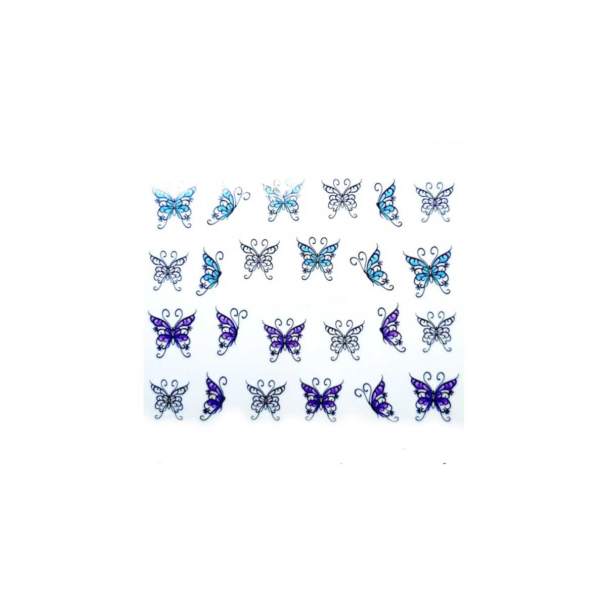 Water Decals Papillons Bleus Blancs et Violets