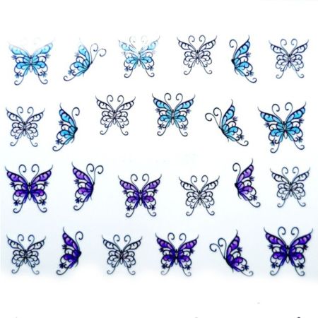 Water Decals Papillons Bleus Blancs et Violets