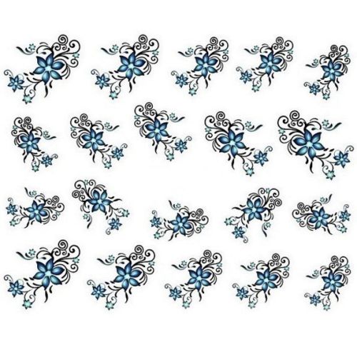 Water Decals Fleurs Bleues et Arabesques Noires